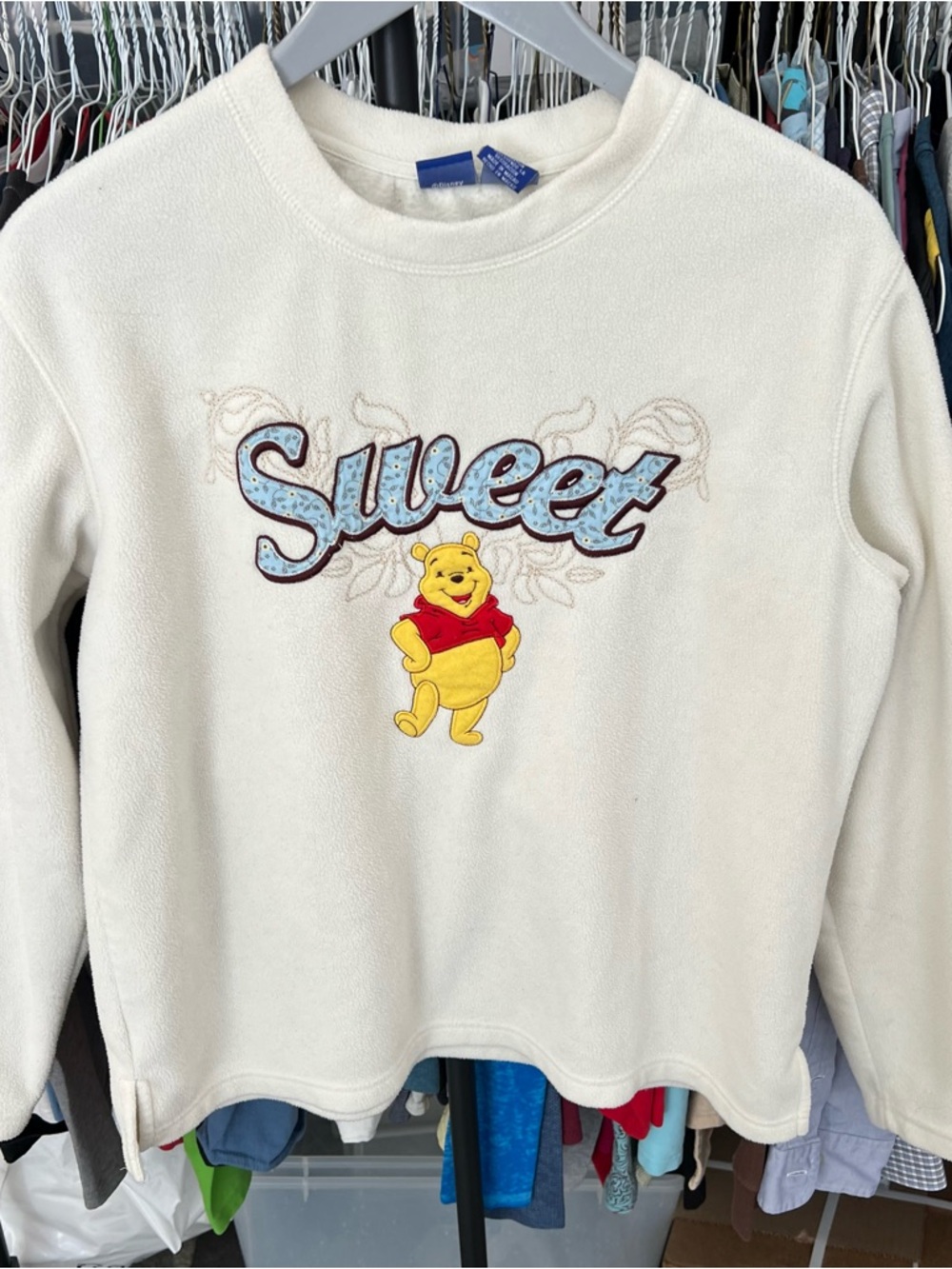Vintage Disney Winnie the Pooh Womens Sweet Embroidered Fleece Pullover Size L